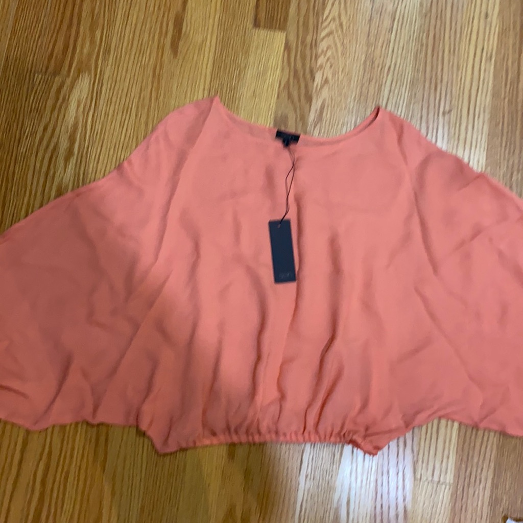 New With Tag Sen 100% Silk Salmon Pink Kimono Balloon Drape Sleeve Blouse Top